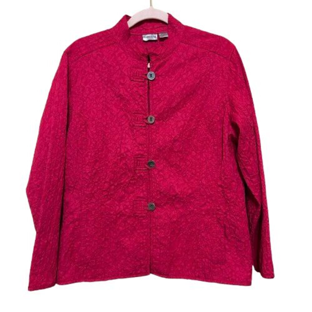 Chico’s Mandarin Collar Textured Brocade Jacket Womens Size 2 Large Valentines